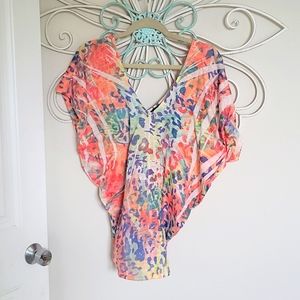 Off the shoulder flowy Bright Leopard Top Colorful
